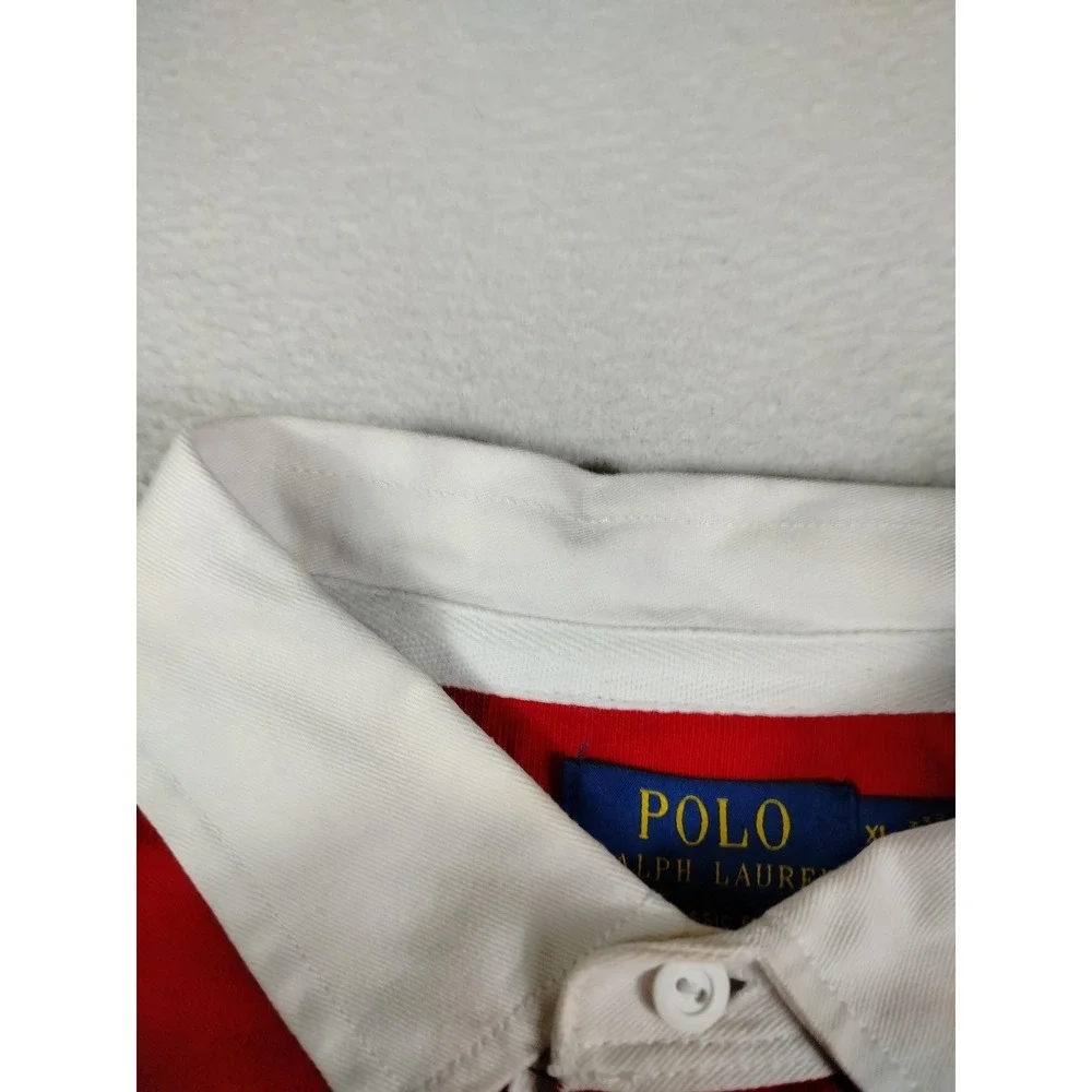 Polo Ralph Lauren Rugby Shirt Mens XL Red Blue Yellow Stripe Pony Classic Fit